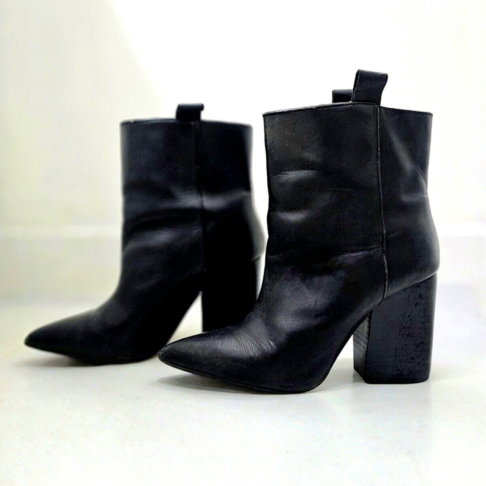 ZARA Black Pointed Toe Block Heel Ankle Boots - Women
